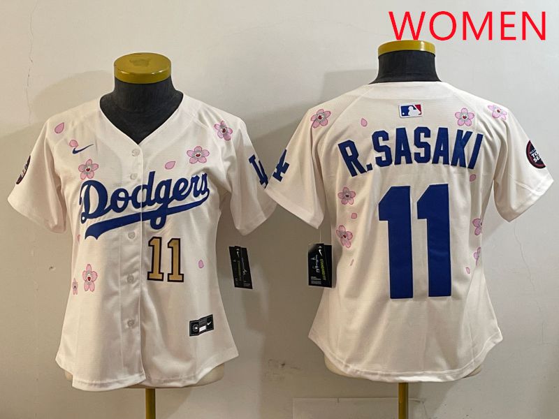 Women Los Angeles Dodgers #11 R.Sasaki Cream Sakura Edition 2025 Nike MLB Jersey style 6